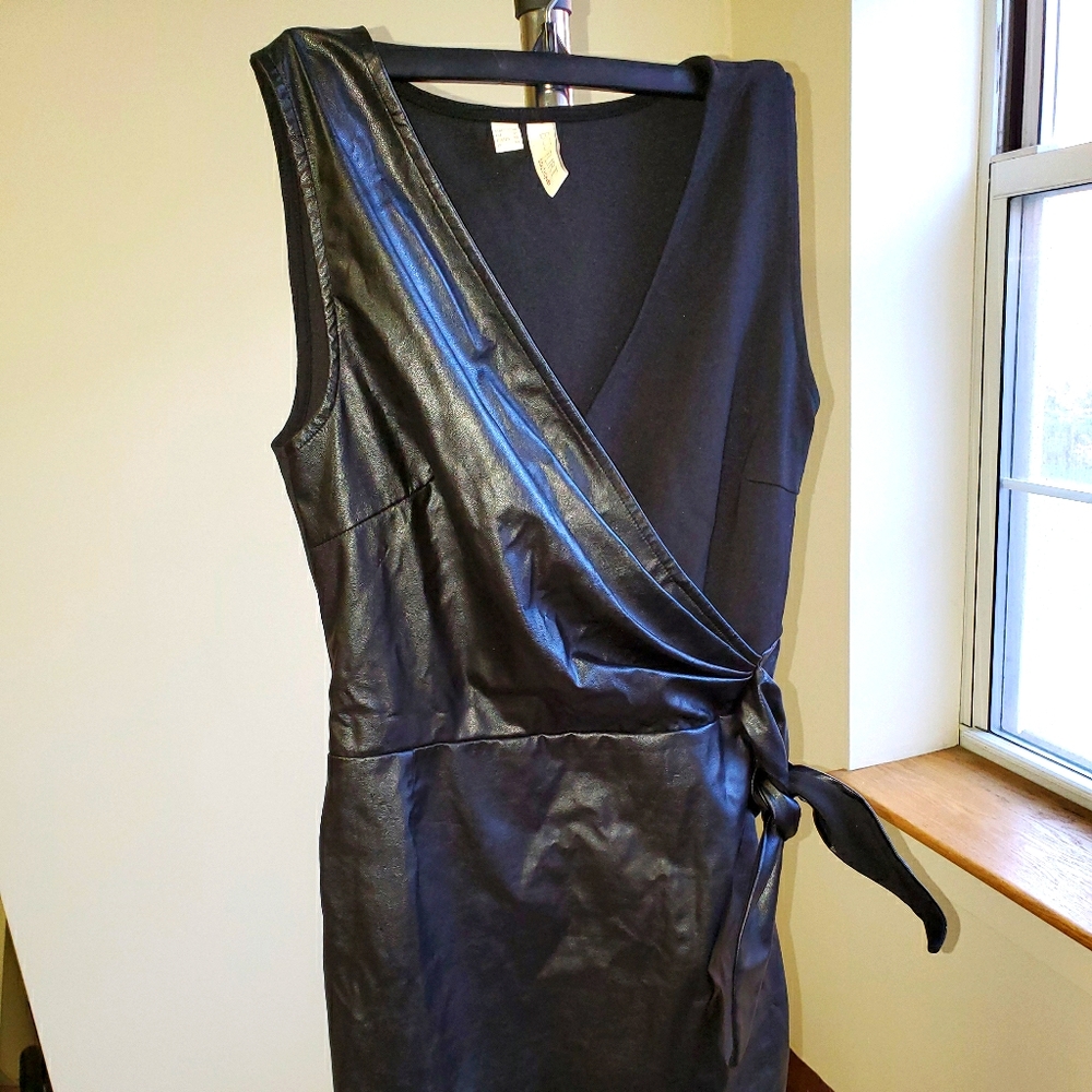 Leather and cotton black dress